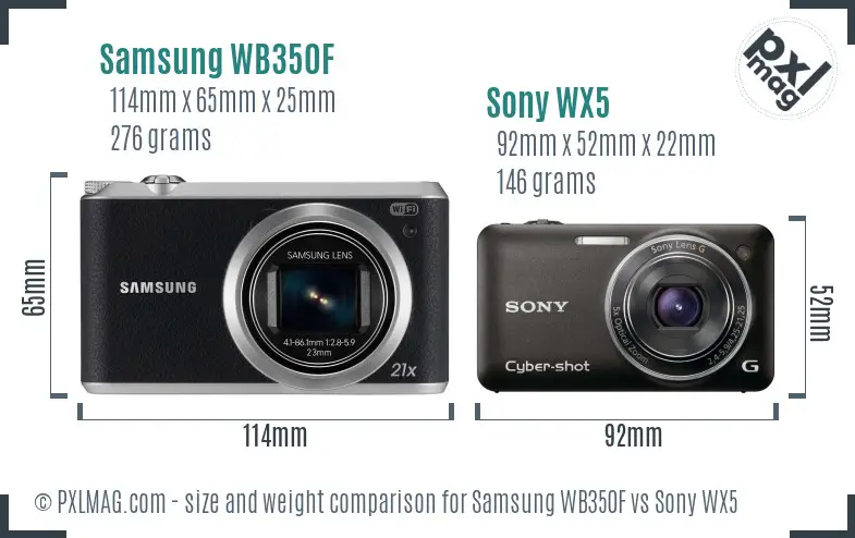 Samsung WB350F vs Sony WX5 size comparison
