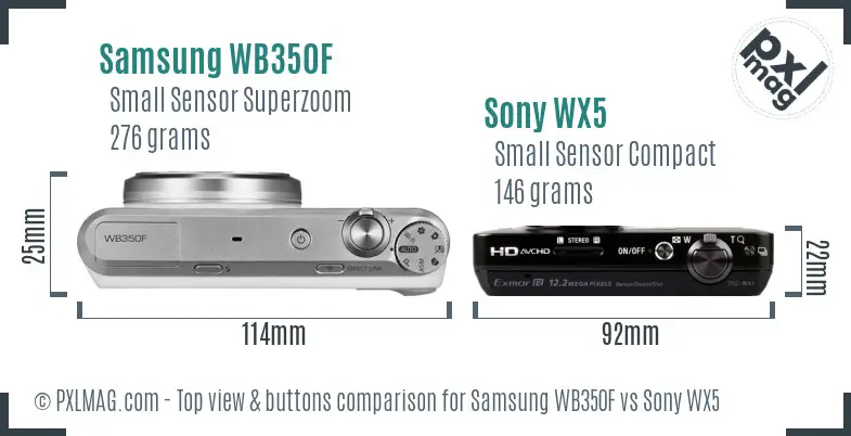 Samsung WB350F vs Sony WX5 top view buttons comparison