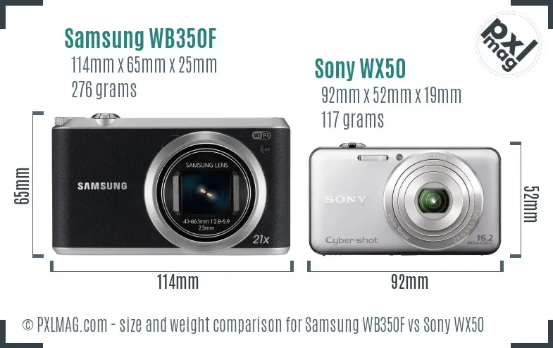 Samsung WB350F vs Sony WX50 size comparison