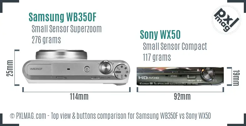 Samsung WB350F vs Sony WX50 top view buttons comparison