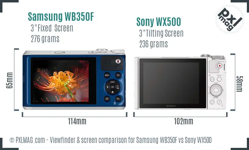 Samsung WB350F vs Sony WX500 Screen and Viewfinder comparison