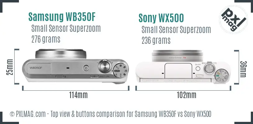 Samsung WB350F vs Sony WX500 top view buttons comparison