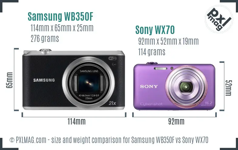 Samsung WB350F vs Sony WX70 size comparison