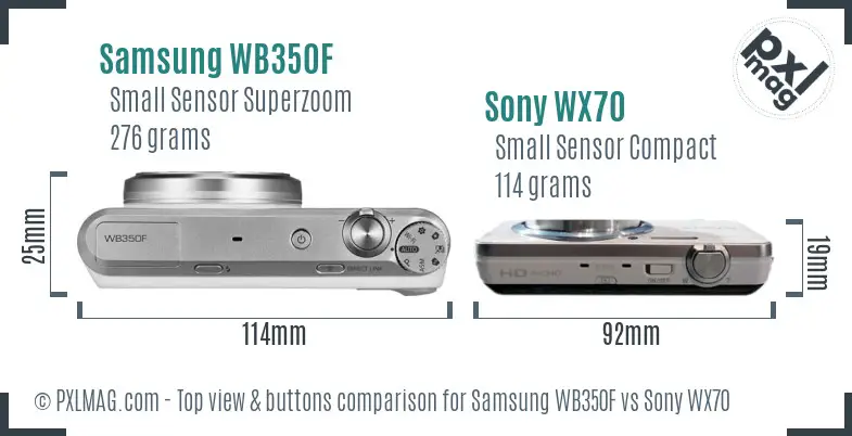 Samsung WB350F vs Sony WX70 top view buttons comparison