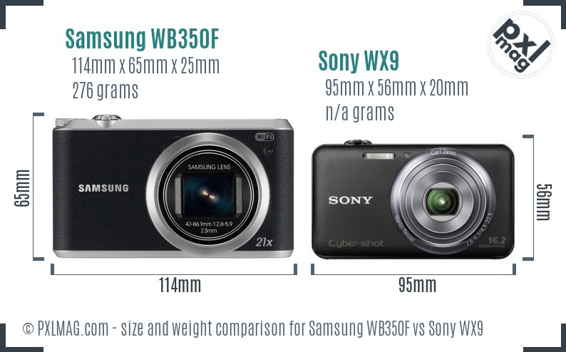Samsung WB350F vs Sony WX9 size comparison