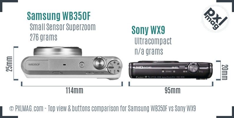 Samsung WB350F vs Sony WX9 top view buttons comparison