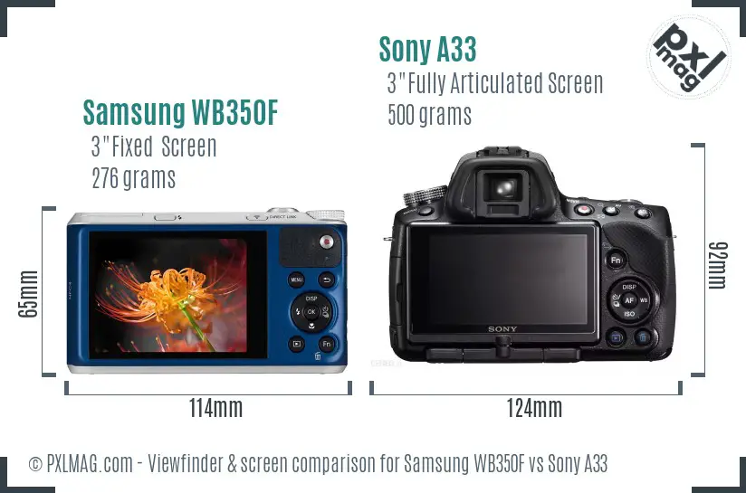Samsung WB350F vs Sony A33 Screen and Viewfinder comparison Samsung WB350F vs Sony A33 Screen and Viewfinder comparison