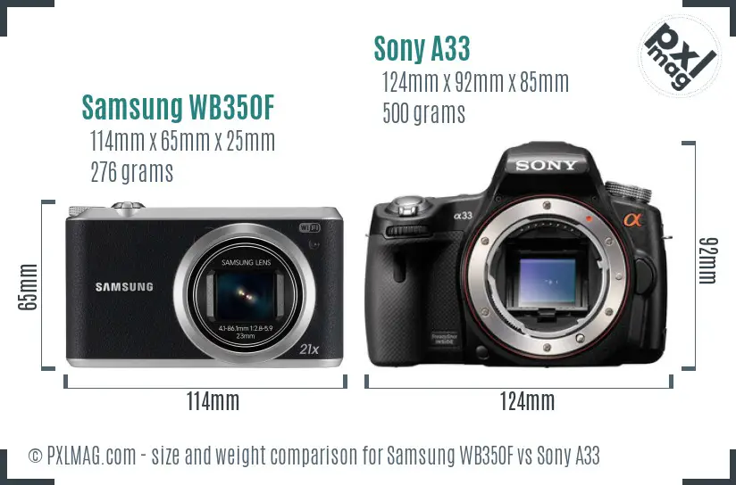 Samsung WB350F vs Sony A33 size comparison Samsung WB350F vs Sony A33 size comparison