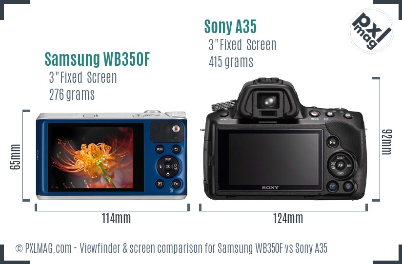 Samsung WB350F vs Sony A35 Screen and Viewfinder comparison