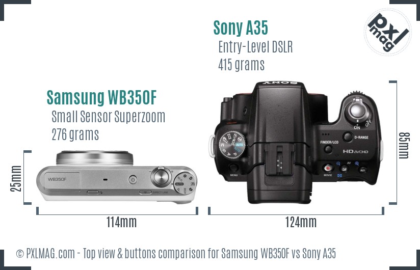 Samsung WB350F vs Sony A35 top view buttons comparison