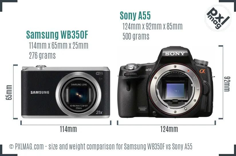 Samsung WB350F vs Sony A55 size comparison