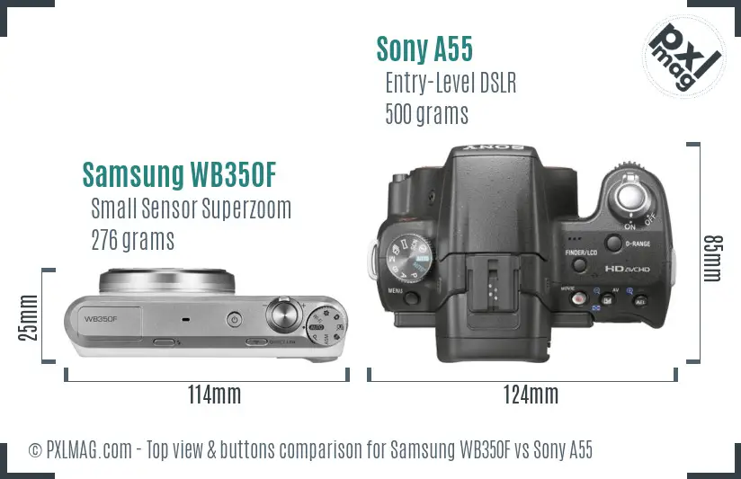 Samsung WB350F vs Sony A55 top view buttons comparison