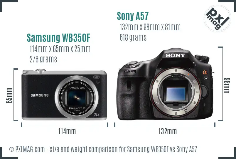 Samsung WB350F vs Sony A57 size comparison Samsung WB350F vs Sony A57 size comparison