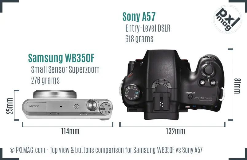 Samsung WB350F vs Sony A57 top view buttons comparison Samsung WB350F vs Sony A57 top view buttons comparison
