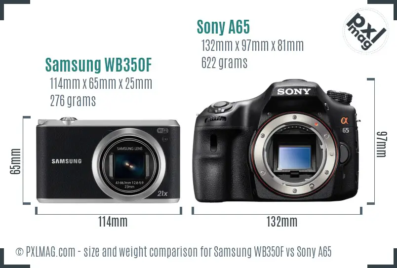 Samsung WB350F vs Sony A65 size comparison