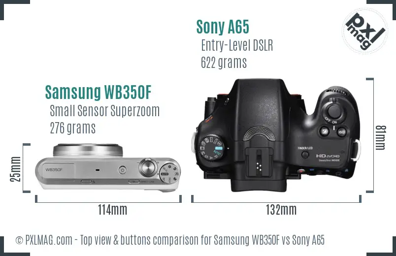 Samsung WB350F vs Sony A65 top view buttons comparison
