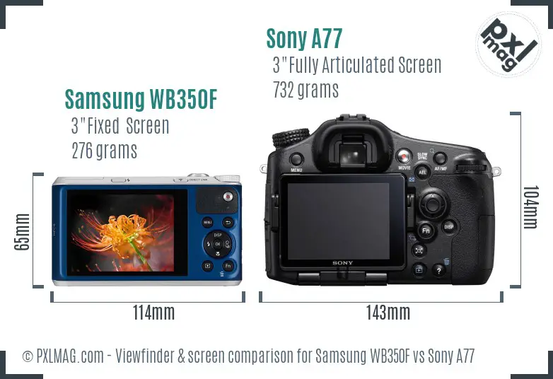 Samsung WB350F vs Sony A77 Screen and Viewfinder comparison