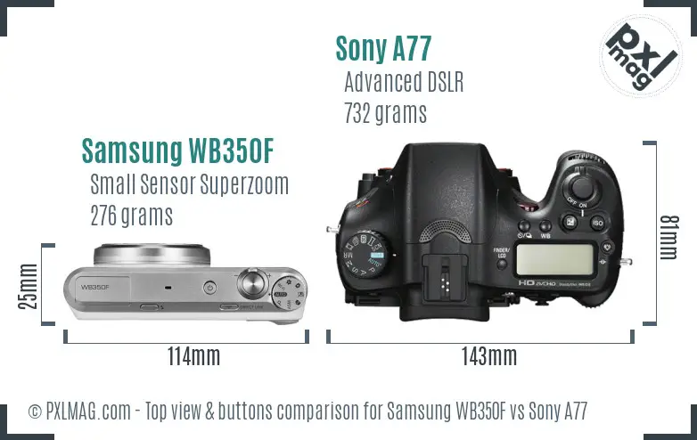 Samsung WB350F vs Sony A77 top view buttons comparison