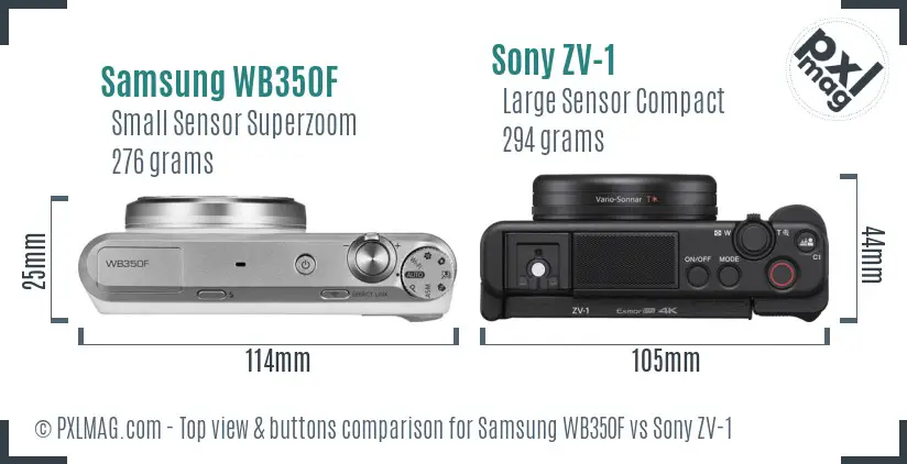 Samsung WB350F vs Sony ZV-1 top view buttons comparison Samsung WB350F vs Sony ZV-1 top view buttons comparison
