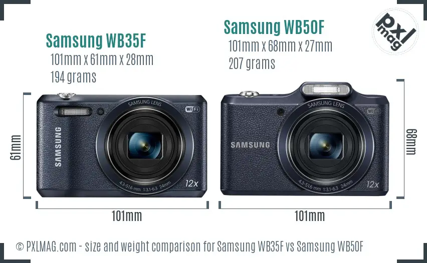 Samsung WB35F vs Samsung WB50F size comparison