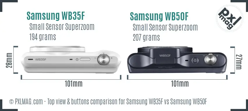 Samsung WB35F vs Samsung WB50F top view buttons comparison