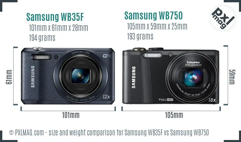 Samsung WB35F vs Samsung WB750 size comparison