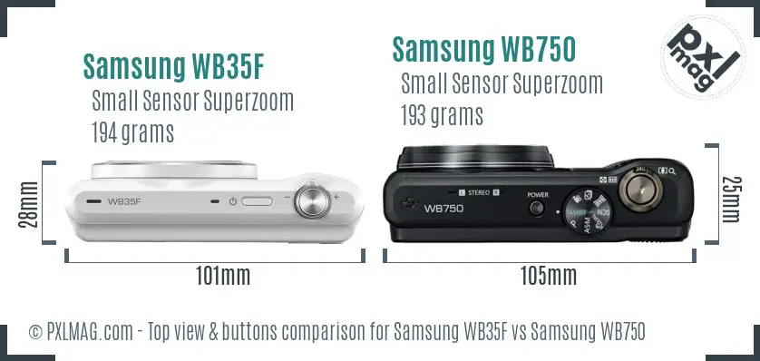 Samsung WB35F vs Samsung WB750 top view buttons comparison