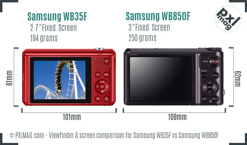 Samsung WB35F vs Samsung WB850F Screen and Viewfinder comparison