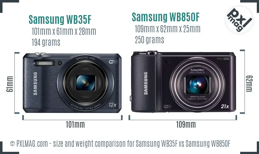 Samsung WB35F vs Samsung WB850F size comparison