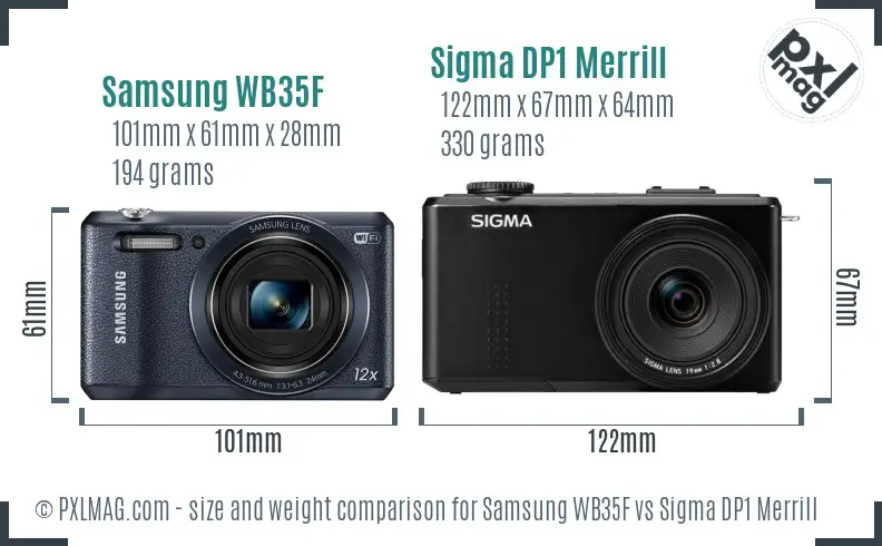Samsung WB35F vs Sigma DP1 Merrill size comparison