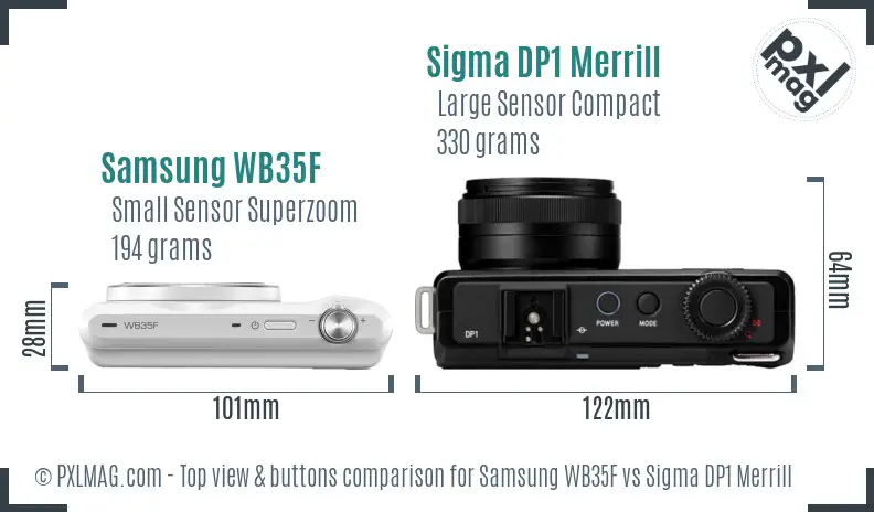 Samsung WB35F vs Sigma DP1 Merrill top view buttons comparison