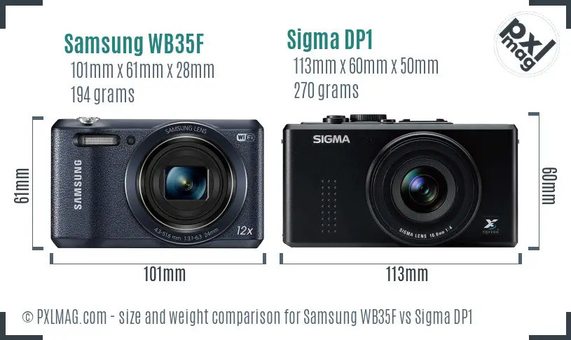 Samsung WB35F vs Sigma DP1 size comparison