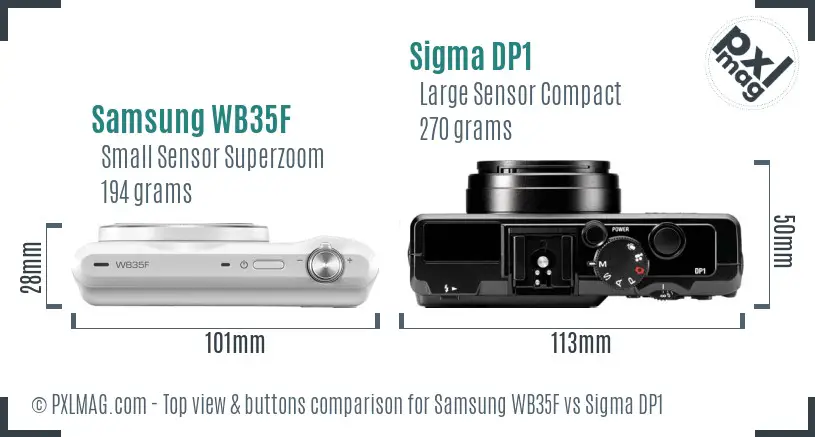 Samsung WB35F vs Sigma DP1 top view buttons comparison