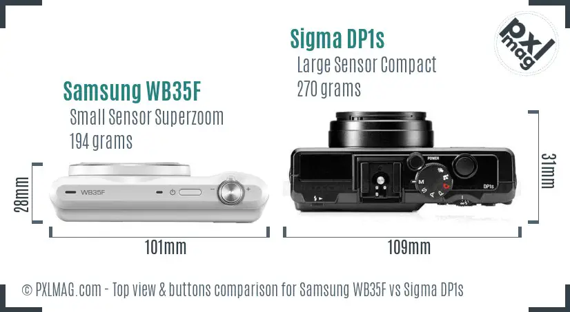 Samsung WB35F vs Sigma DP1s top view buttons comparison