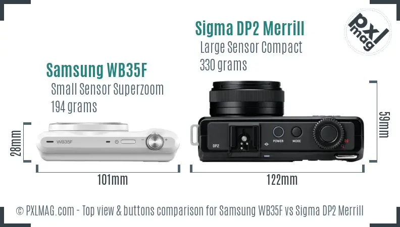 Samsung WB35F vs Sigma DP2 Merrill top view buttons comparison