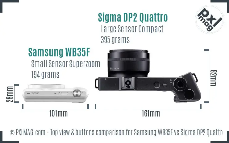 Samsung WB35F vs Sigma DP2 Quattro top view buttons comparison