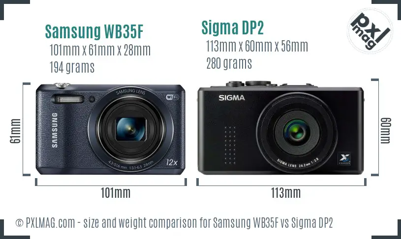 Samsung WB35F vs Sigma DP2 size comparison