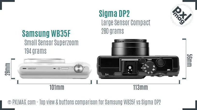 Samsung WB35F vs Sigma DP2 top view buttons comparison