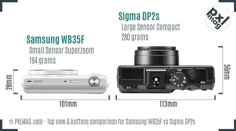 Samsung WB35F vs Sigma DP2s top view buttons comparison