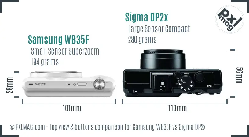 Samsung WB35F vs Sigma DP2x top view buttons comparison