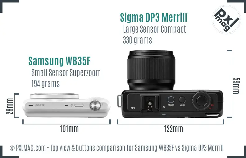 Samsung WB35F vs Sigma DP3 Merrill top view buttons comparison