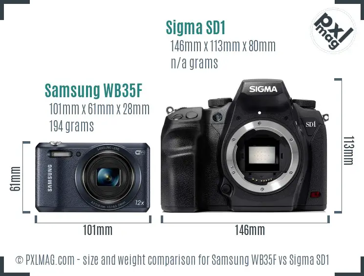 Samsung WB35F vs Sigma SD1 size comparison