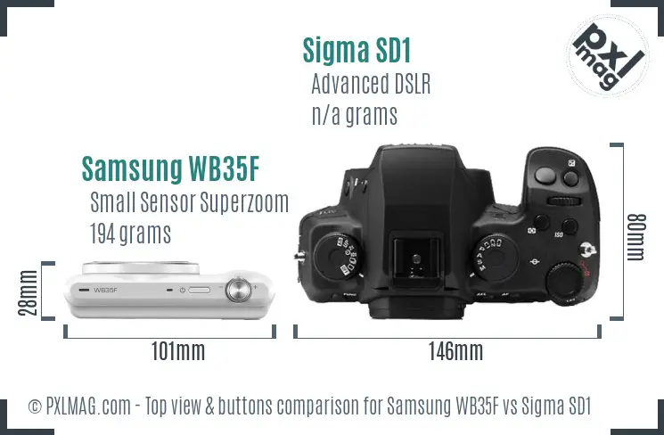 Samsung WB35F vs Sigma SD1 top view buttons comparison