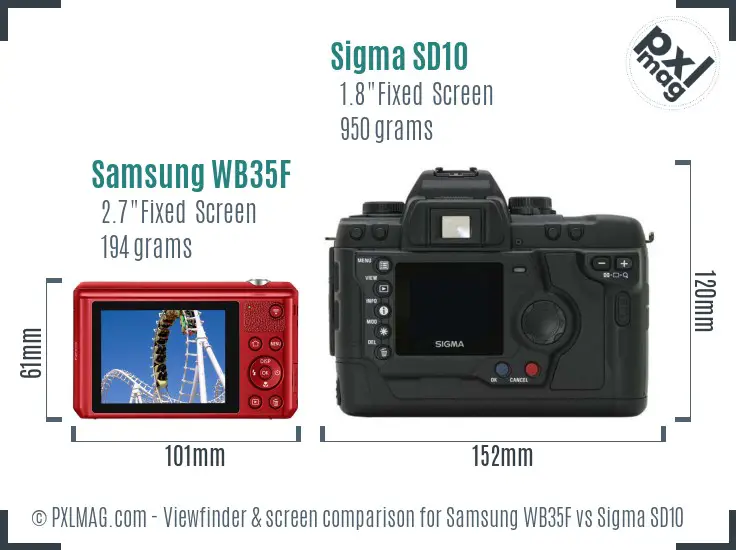 Samsung WB35F vs Sigma SD10 Screen and Viewfinder comparison