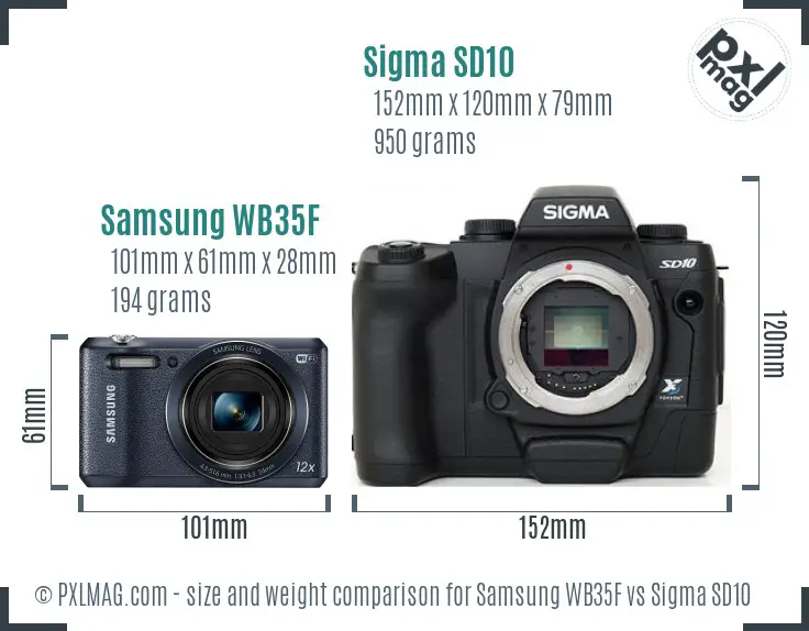 Samsung WB35F vs Sigma SD10 size comparison