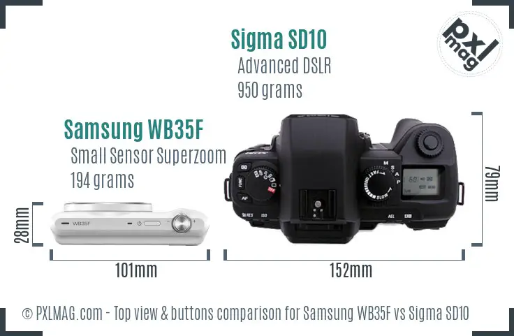 Samsung WB35F vs Sigma SD10 top view buttons comparison