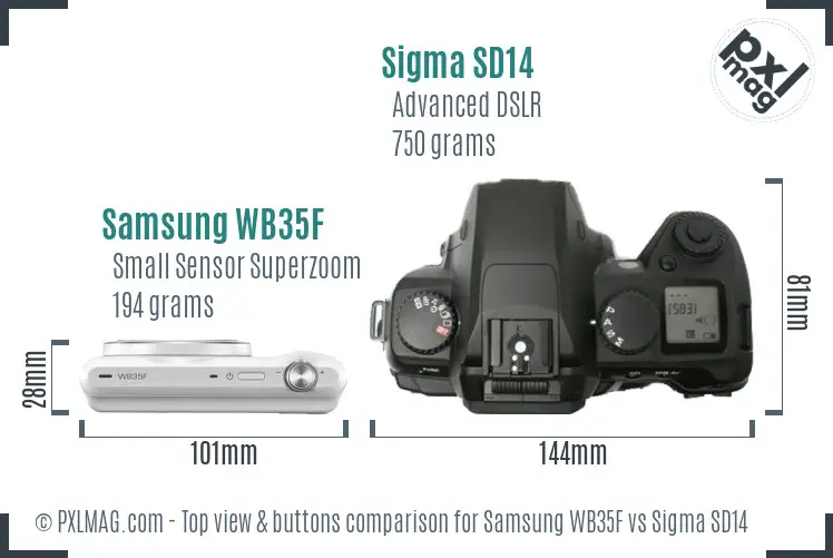 Samsung WB35F vs Sigma SD14 top view buttons comparison