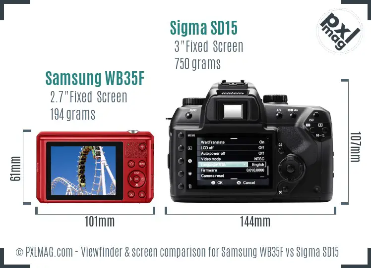 Samsung WB35F vs Sigma SD15 Screen and Viewfinder comparison
