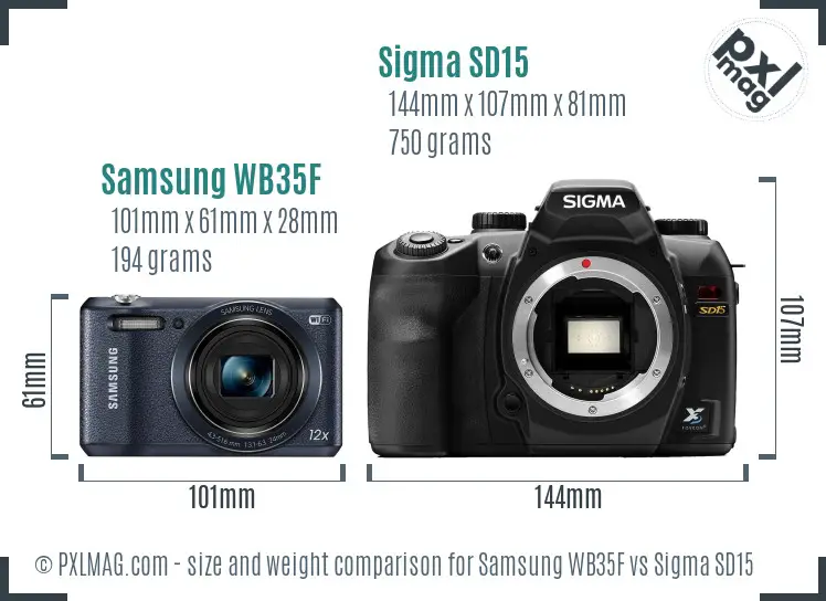 Samsung WB35F vs Sigma SD15 size comparison