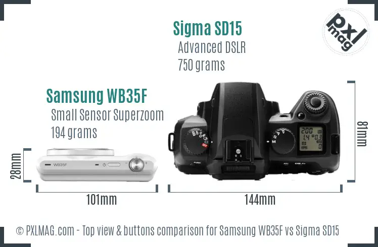 Samsung WB35F vs Sigma SD15 top view buttons comparison